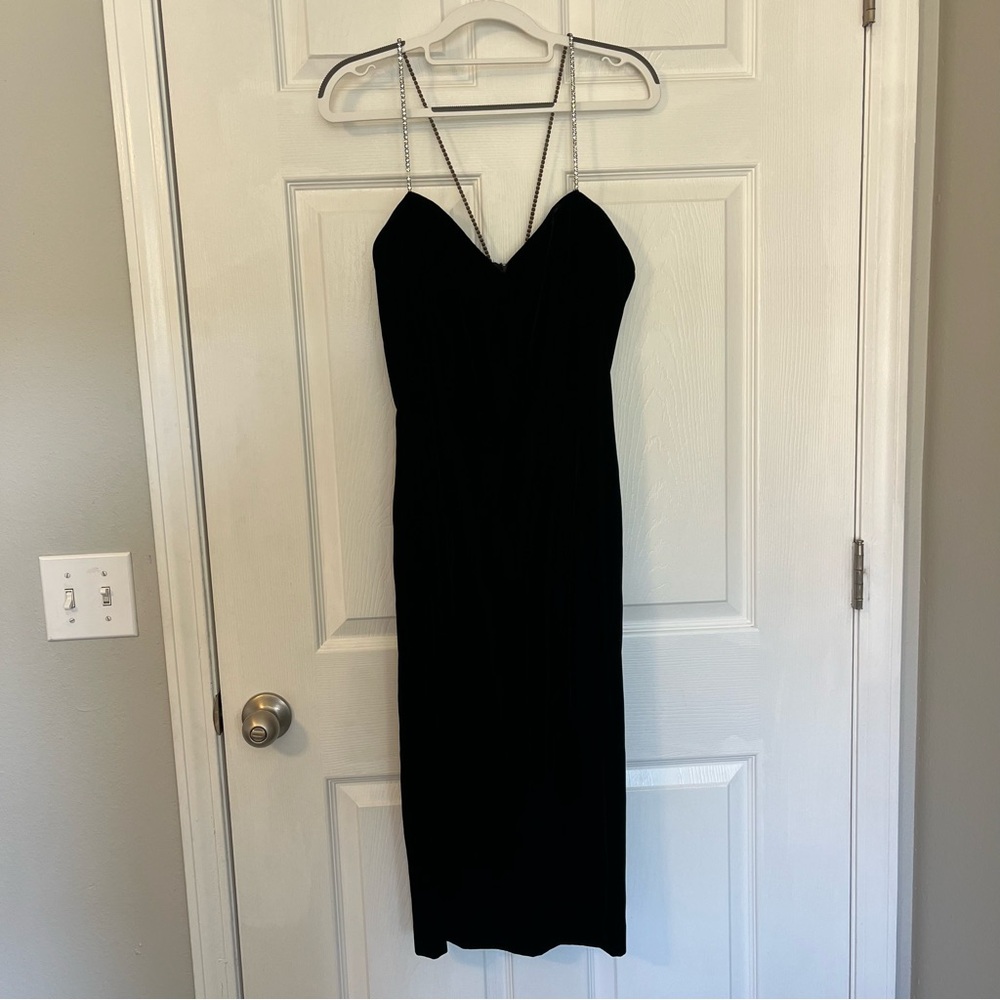 Black Velvet Evening Midi Dress (M)